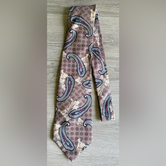 Retro Necktie Tie Paisley Mikael York collection Champaign Gray Red Blue - Picture 1 of 3